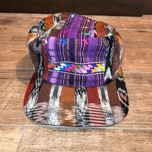 Vintage 3 Panel Patch Work Flat Top Cap Patrol Hat Western Knit Retro Handmade M